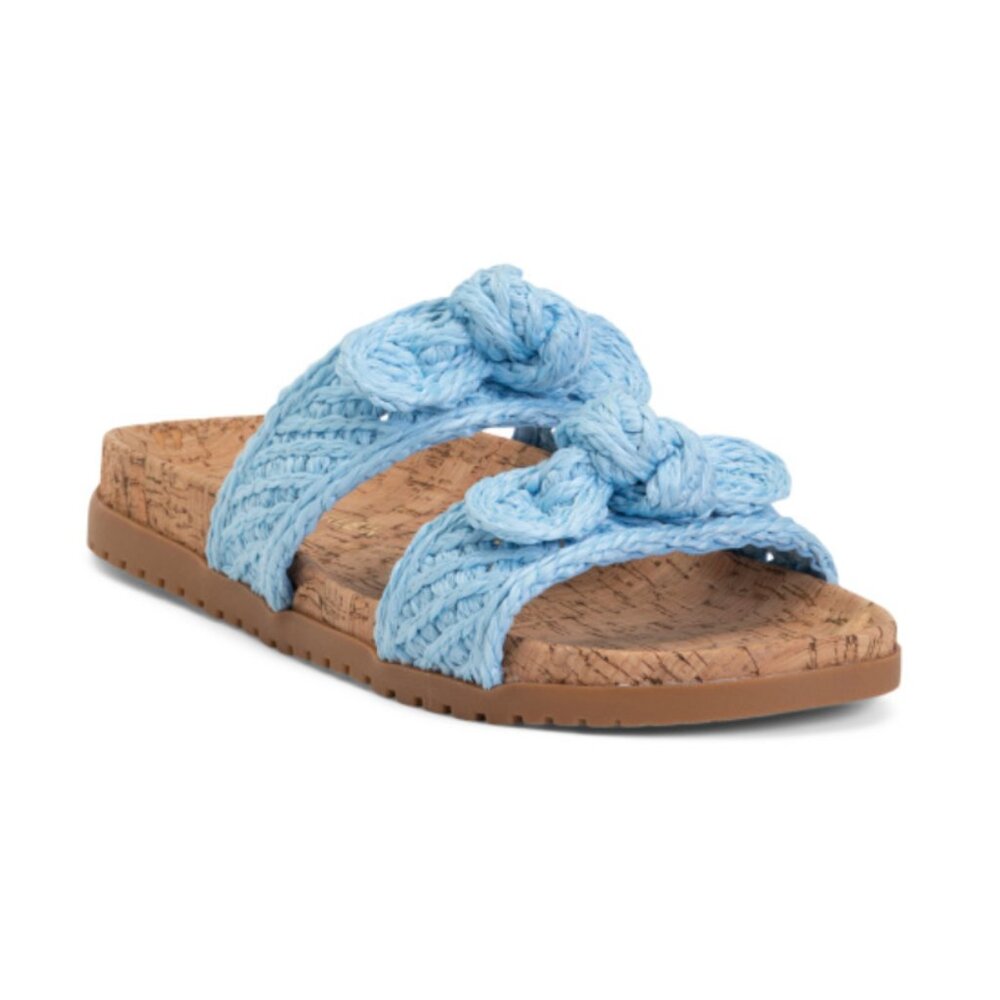 NWT ANNE KLEIN Bulia Blue Raffia Breaded Footbed Sandals Size 6